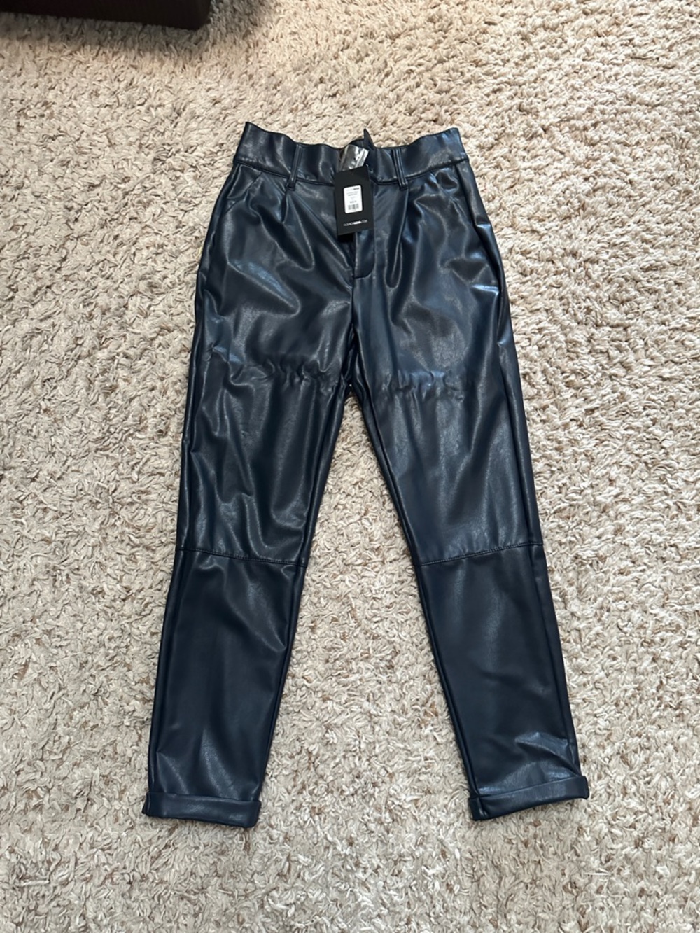 Fashion Nova Navy Blue Faux Leather Ankle Pants